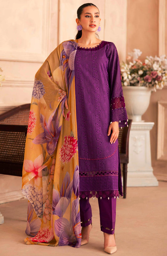 Aabish by Johra Chikankari Lawn Unstitched 4 Piece Suit - JH-276 - JH25AAL - Purple - Summer Collection