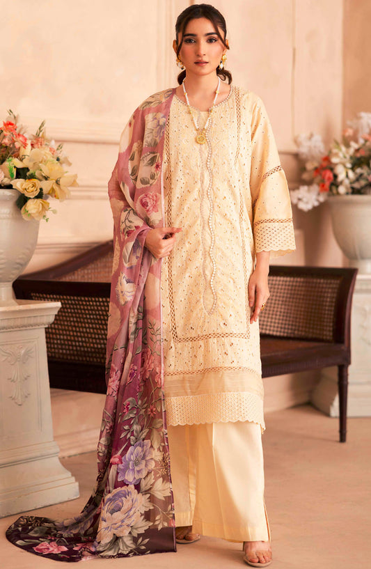 Aabish by Johra Chikankari Lawn Unstitched 4 Piece Suit - JH-277 - JH25AAL - Off White - Summer Collection