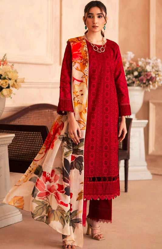 Aabish by Johra Chikankari Lawn Unstitched 4 Piece Suit - JH-279 - JH25AAL - Red - Summer Collection