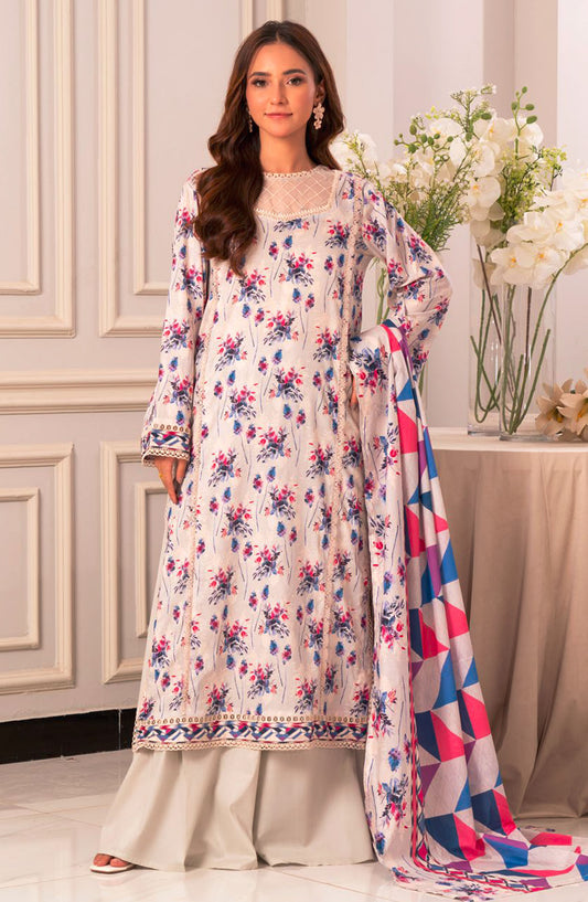 Lara by Johra Embroidered Lawn Unstitched 3 Piece Suit - JH-995 - JH25LPL - White - Summer Collection