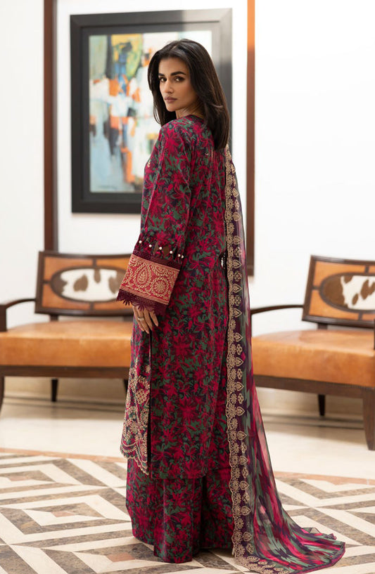 Zargona by Johra Embroidered Lawn Unstitched 3 Piece Suit - JH-202 - JO25ZL - Magenta - Summer Collection