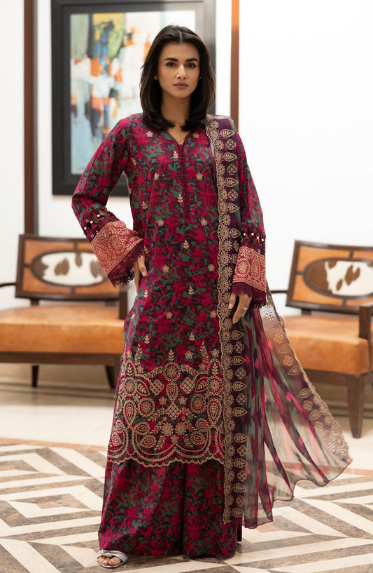 Zargona by Johra Embroidered Lawn Unstitched 3 Piece Suit - JH-202 - JO25ZL - Magenta - Summer Collection
