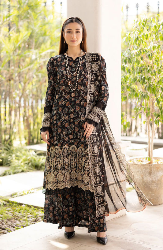 Zargona by Johra Embroidered Lawn Unstitched 3 Piece Suit - JH-204 - JO25ZL - Black - Summer Collection