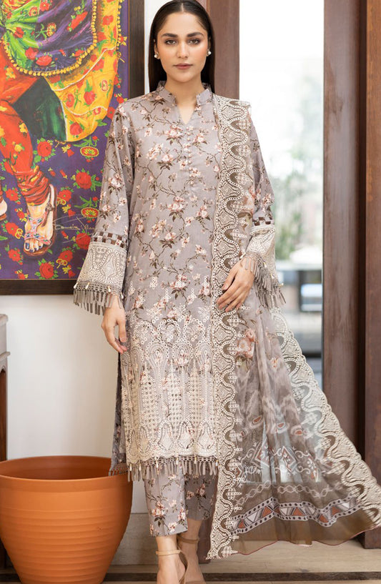 Zargona by Johra Embroidered Lawn Unstitched 3 Piece Suit - JH-205 - JO25ZL - Grey - Summer Collection