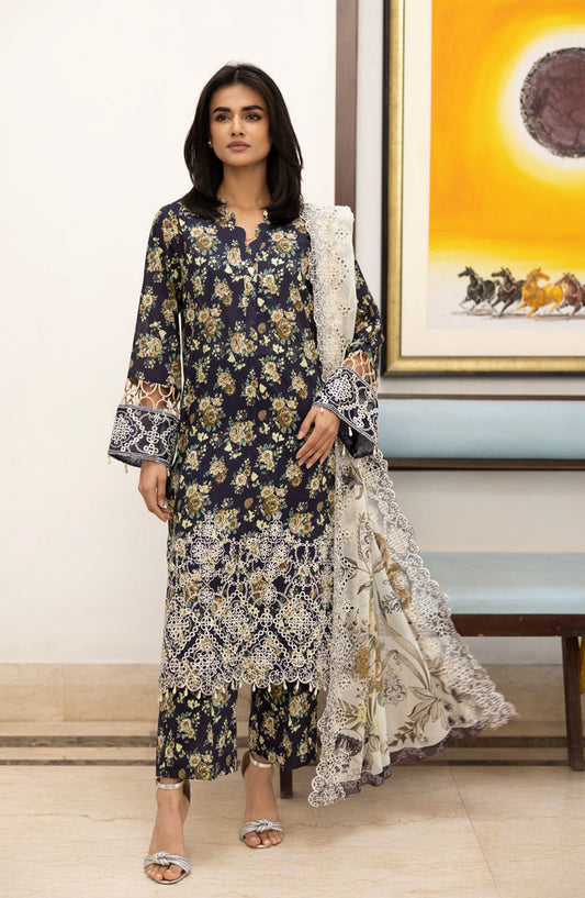 Zargona by Johra Embroidered Lawn Unstitched 3 Piece Suit - JH-207 - JO25ZL - Blue - Summer Collection