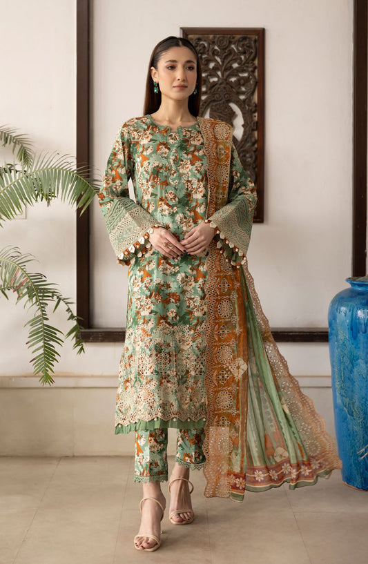 Zargona by Johra Embroidered Lawn Unstitched 3 Piece Suit - JH-208 - JO25ZL - Green - Summer Collection