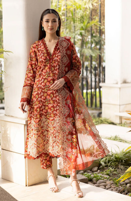 Zargona by Johra Embroidered Lawn Unstitched 3 Piece Suit - JH-209 - JO25ZL - Rust - Summer Collection