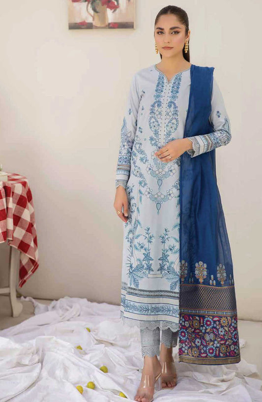 Eshaa by Johra Embroidered Lawn Unstitched 3 Piece Suit - JH 852 - JO25EL - Blue - Summer Collection