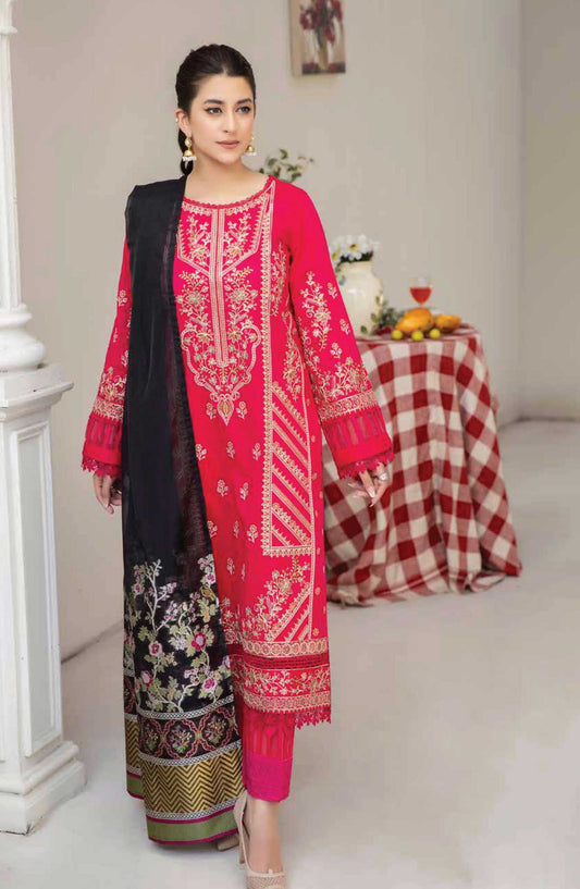 Eshaa by Johra Embroidered Lawn Unstitched 3 Piece Suit - JH 855 - JO25EL - Red - Summer Collection