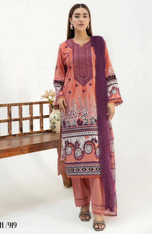 Iyana by Johra Embroidered Lawn Unstitched 3 Piece Suit - JH-919 - JO25IL - Dark Orange - Summer Collection