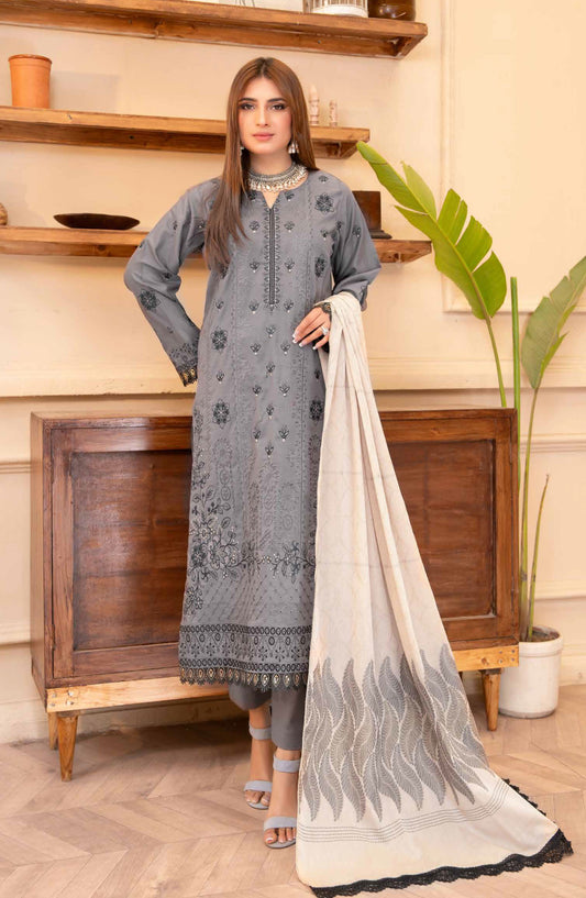 Jhoomar by Riaz Arts Embroidered Lawn Unstitched 3 Piece Suit - D-03 - RA25JHL - Grey - summer Collection