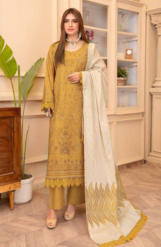 Jhoomar by Riaz Arts Embroidered Lawn Unstitched 3 Piece Suit - D-02 - RA25JHL - Mustard - summer Collection