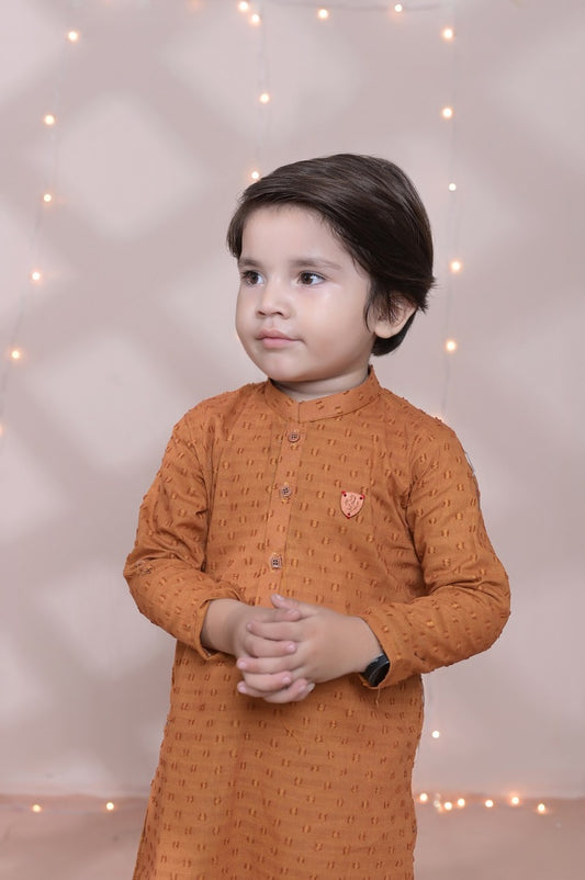 Exclusive Kids Kurta Pyjama Collection - K 16 Dotted Mustard