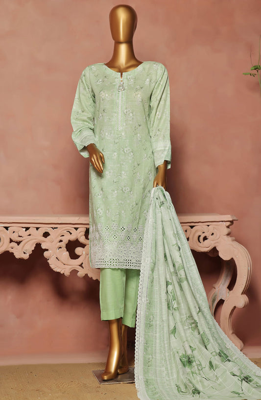 HZ RTW Khaddar Printed Embroidered Chikankari with Embroidered Dupatta Vol 11 - KE-921 PASTEL GREEN