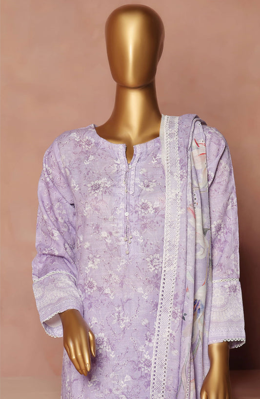 HZ RTW Khaddar Printed Embroidered Chikankari with Embroidered Dupatta Vol 11 - KE-923 LAVENDER