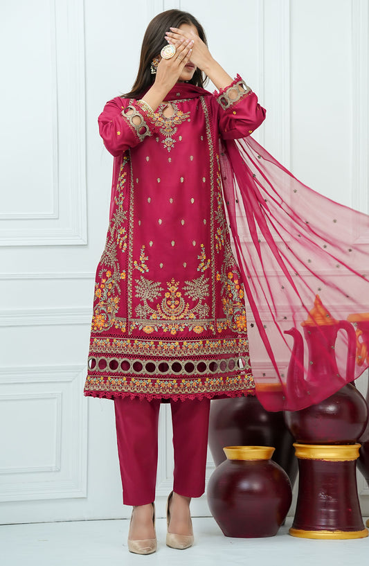 Kastoor by Amna Khadija Embroidered Cotton Stitched 3 Piece Suit - KLP-06 - AM25KSLV2 - Maroon - Summer Collection