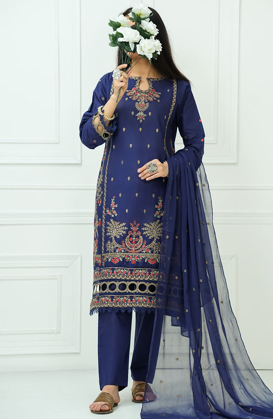 Kastoor by Amna Khadija Embroidered Cotton Stitched 3 Piece Suit - KLP-11 - AM25KSLV2 - Blue - Summer Collection