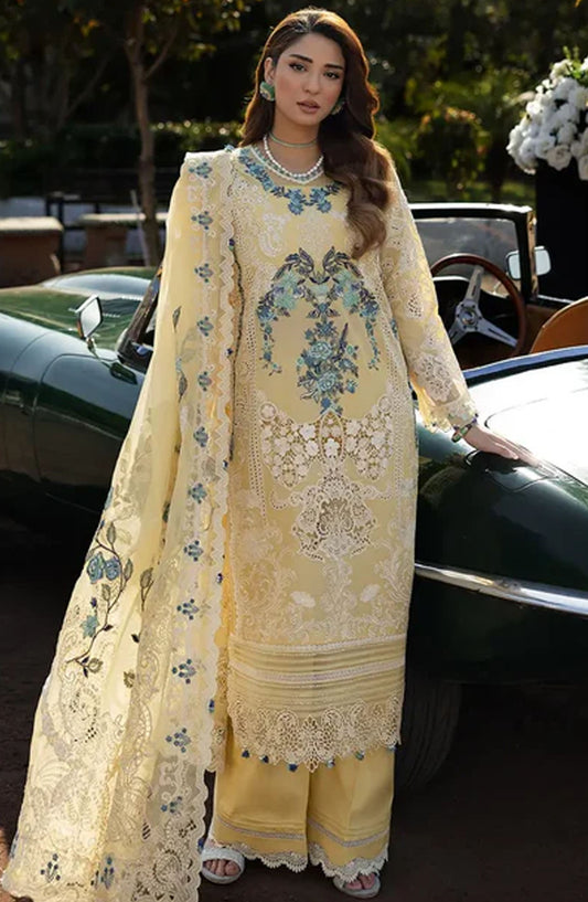 Kahf Embroidered Lawn Unstitched 3 Piece Suit - KLR-03 Sasha - KHP25LL - Yellow - Summer Collection