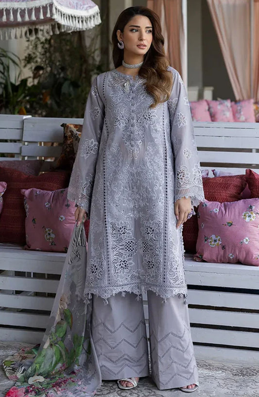 Kahf Embroidered Lawn Unstitched 3 Piece Suit - KLR-04 Lilia - KHP25LL - Grey - Summer Collection