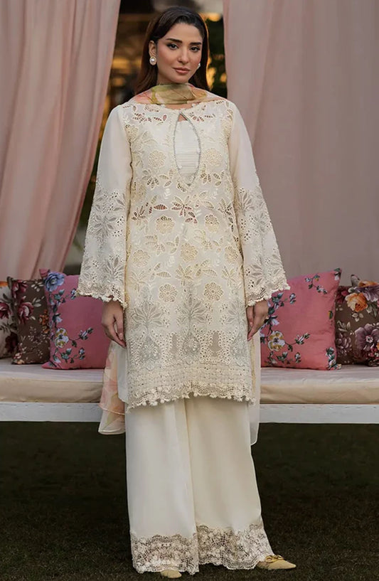 Kahf Embroidered Lawn Unstitched 3 Piece Suit - KLR-07 Miriam - KHP25LL - Off White - Summer Collection