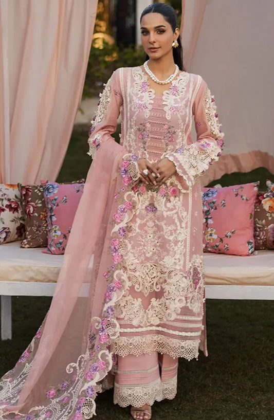 Kahf Embroidered Lawn Unstitched 3 Piece Suit - KLR-09 Bellerose - KHP25LL - Pink - Summer Collection