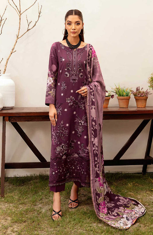 Mashaal by Ramsha Embroidered Lawn Unstitched 3 Piece Suit - L 1201 - R25M12 - Purple - Summer Collection