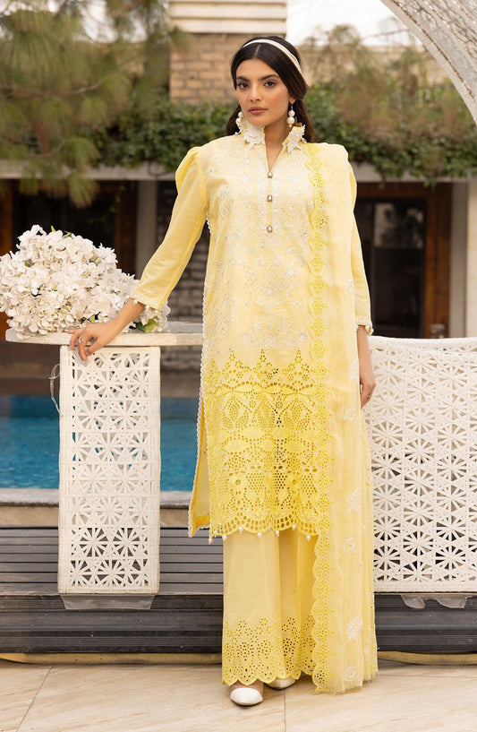 Lawnkari by Bunai Embroidered Lawn Unstitched 3 Piece Suit - D-03 - BUN25LK - Yellow - Summer Collection