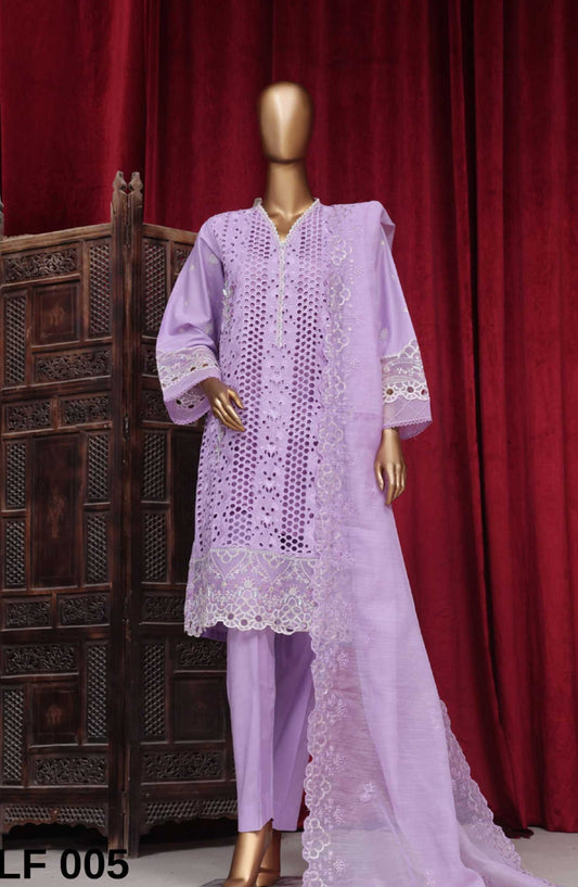 Bin Saeed Embroidered Lawn Stitched 3 Piece - LF 005 - BS25LF - Greyish Purple - Summer Collection