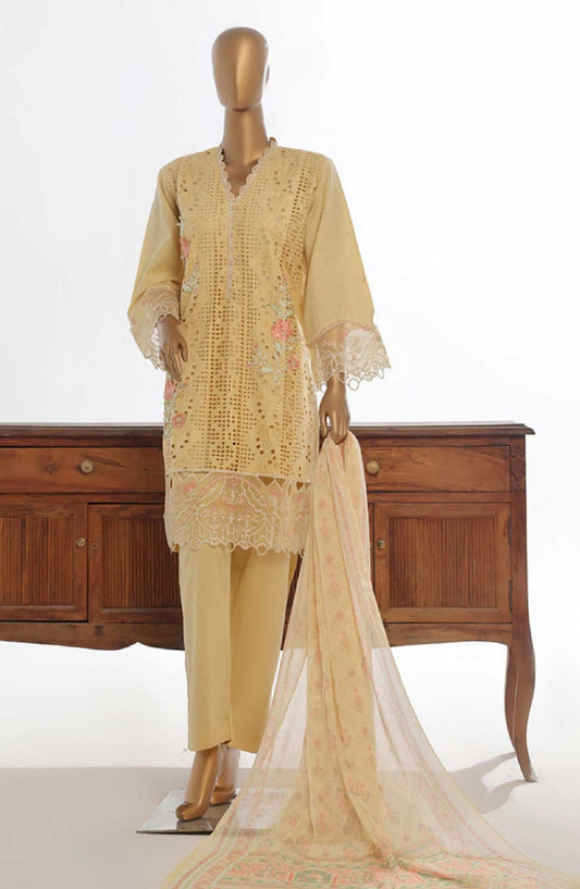 Bin Saeed Embroidered Lawn Stitched 3 Piece - Lf 019 B - BS25EL - Beige - Summer Collection