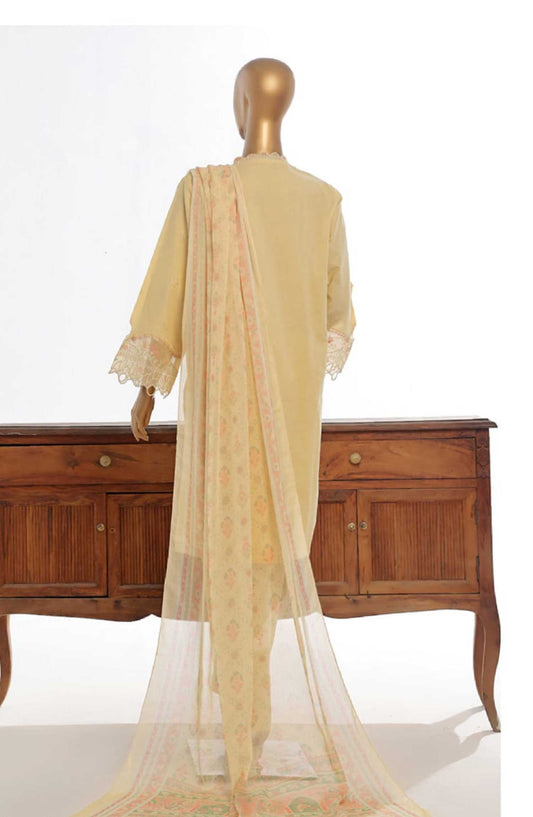 Bin Saeed Embroidered Lawn Stitched 3 Piece - Lf 019 B - BS25EL - Beige - Summer Collection
