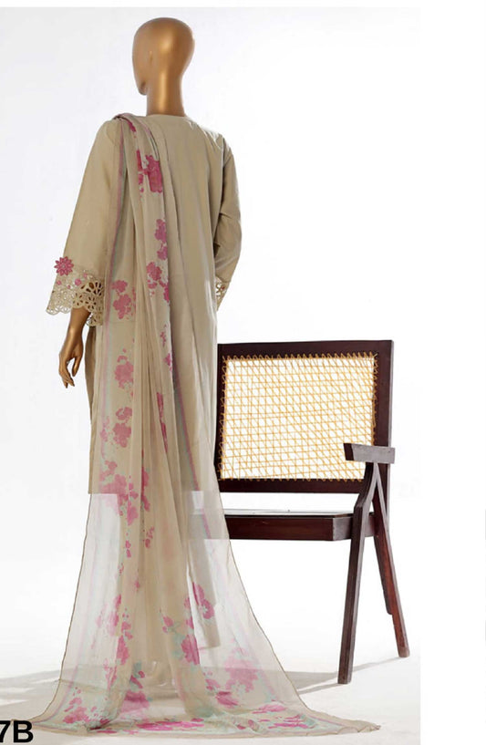 Bin Saeed Embroidered Lawn Stitched 3 Piece - Lf 027 B - BS25EL - Grey - Summer Collection