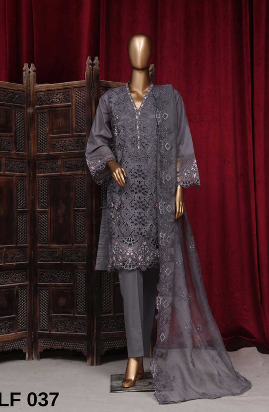 Bin Saeed Embroidered Lawn Stitched 3 Piece - LF 037 - BS25LF - Dark Grey - Summer Collection