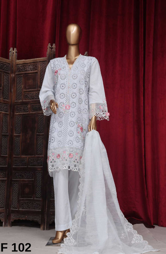 Bin Saeed Embroidered Lawn Stitched 3 Piece - LF 102 - BS25LF - White - Summer Collection