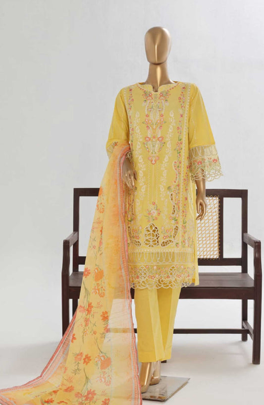 Bin Saeed Embroidered Lawn Stitched 3 Piece Suit - LF 135C - BS25LF - Yellow - Summer Collection