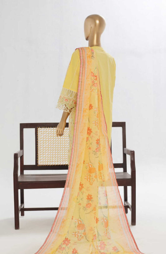 Bin Saeed Embroidered Lawn Stitched 3 Piece Suit - LF 135C - BS25LF - Yellow - Summer Collection
