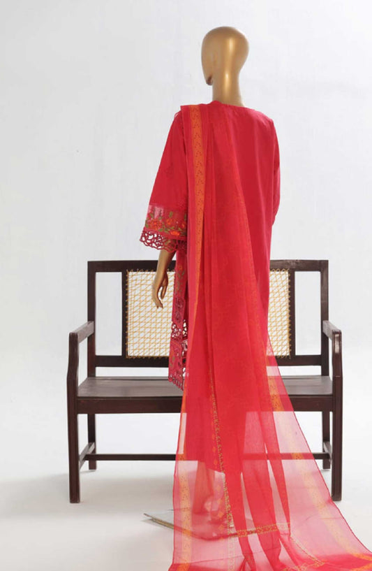 Bin Saeed Embroidered Lawn Stitched 3 Piece Suit - LF 144A - BS25LF - Red - Summer Collection