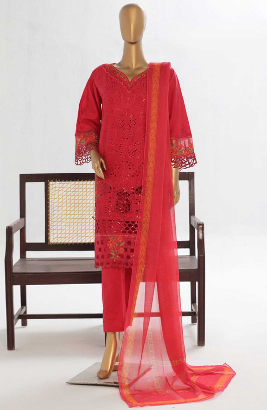 Bin Saeed Embroidered Lawn Stitched 3 Piece Suit - LF 144A - BS25LF - Red - Summer Collection