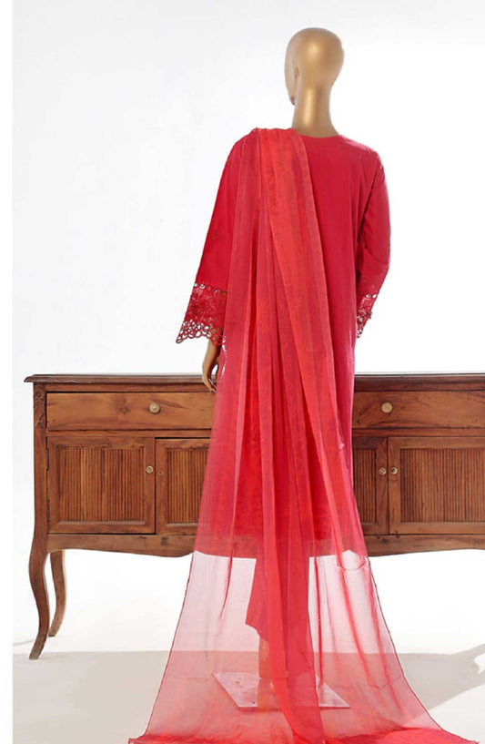 Bin Saeed Embroidered Lawn Stitched 3 Piece - Lf 144 B - BS25EL - Red - Summer Collection