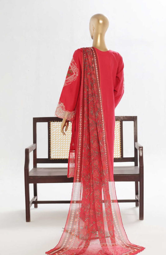 Bin Saeed Embroidered Lawn Stitched 3 Piece Suit - LF 144C - BS25LF - Red - Summer Collection