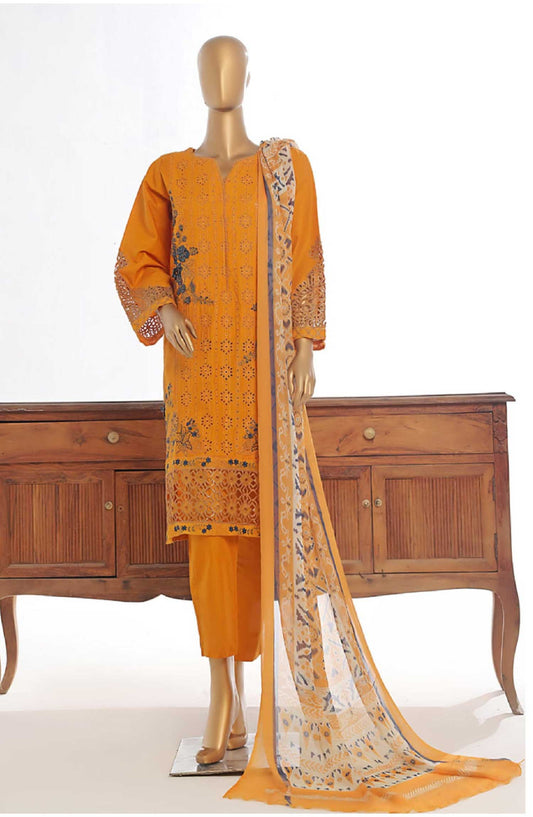 Bin Saeed Embroidered Lawn Stitched 3 Piece - Lf 145 C - BS25EL - Yellow - Summer Collection