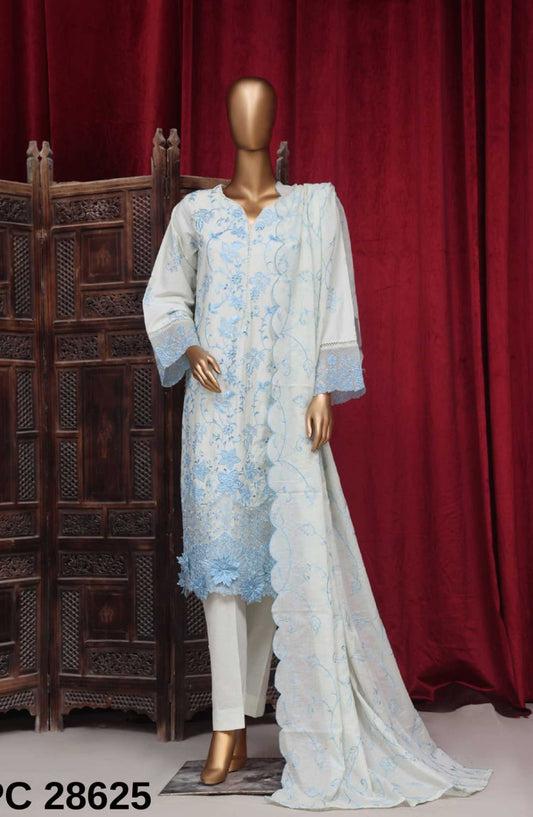 Bin Saeed Embroidered Lawn Stitched 3 Piece - LF 28625 - BS25LF - White - Summer Collection