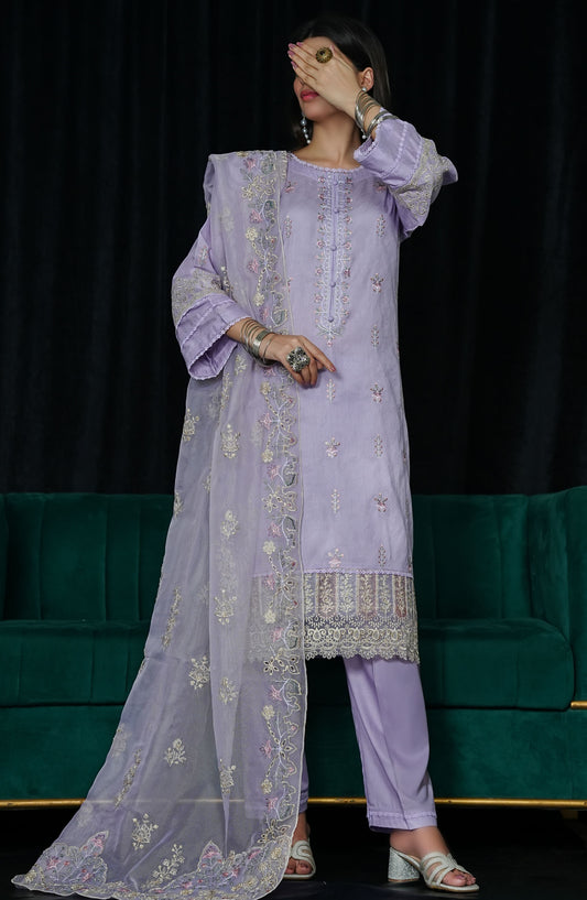 La Fleur by Amna Khadija Embroidered Cotton Stitched 3 Piece Suit - LFFP-24 HRCT - AM25LFD2 - Purple - Festive Collection