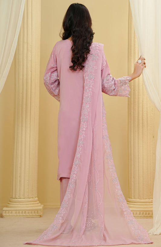 La Fleur by Amna Khadija Embroidered Cotton Stitched 3 Piece Suit - LFFP-29 - AM25LFD2 - Pink - Festive Collection