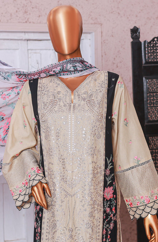 Bin Saeed Embroidered Cotton Stitched 3 Piece Suit - D-03 - BS25LPC - Beige - Summer Collection