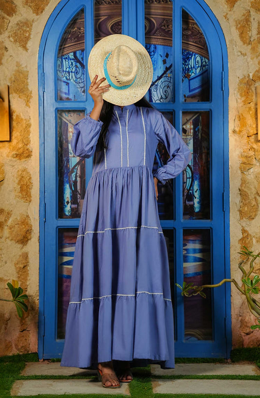 Amna Khadija Mommy N Me Solid Cotton Stitched Frock - AK25BM - M-01 - Blue - Summer Collection