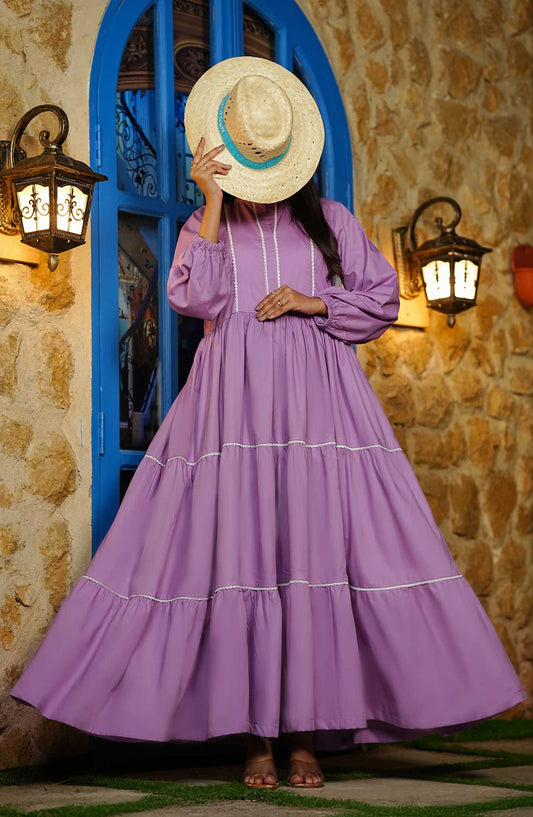 Amna Khadija Mommy N Me Solid Cotton Stitched Frock - AK25BM - M-02 - Purple - Summer Collection