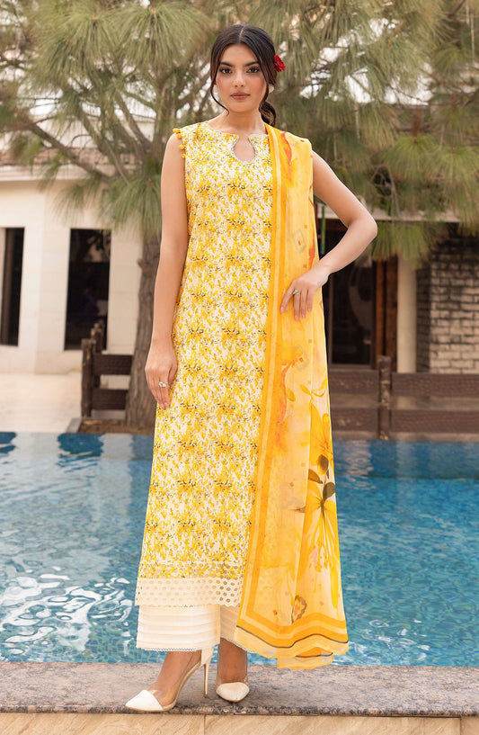 Mahees Sehar by Riaz Arts Chikankari Lawn Unstitched 3 Piece Suit - D-03 - RA25MSC - Yellow - Summer Collection
