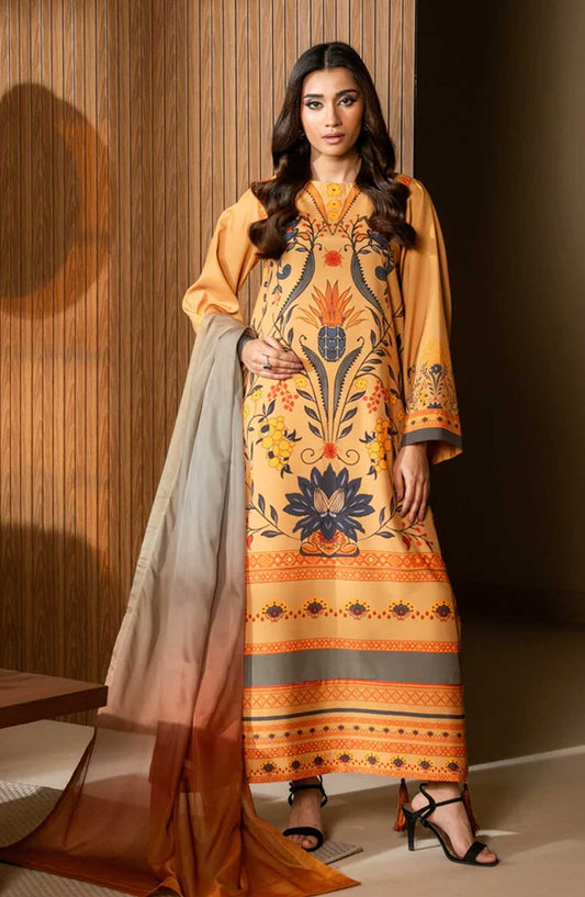 Nazm by Maryam N Maria Printed Silk Unstitched 3 Piece - MARA - MS50464 - MNM25N - Mustard - Festive Collection