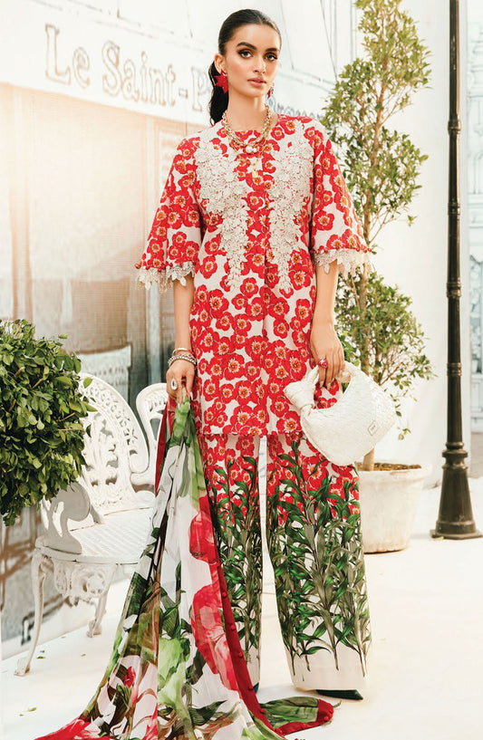 Maria b Embroidered Lawn Unstitched 3 Piece Suit - D-06 B - MB25MPEE - Summer Collection