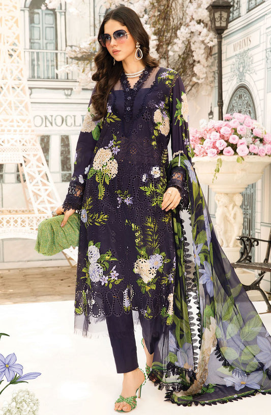 Maria b Embroidered Lawn Unstitched 3 Piece Suit - D-02 B - MB25MPEE - Summer Collection